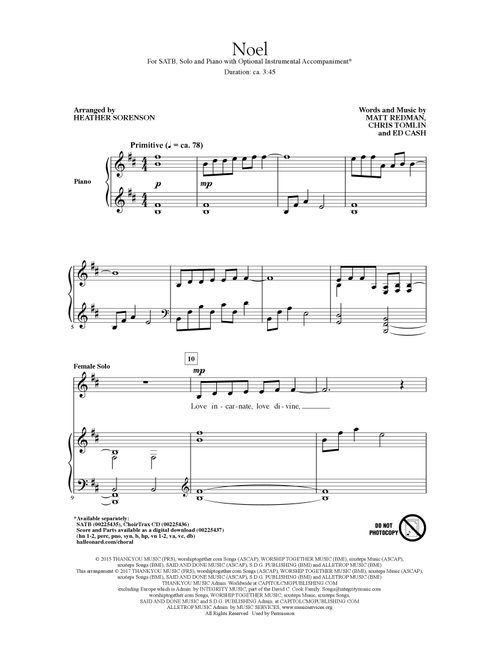 Noel (feat. Lauren Daigle) (arr. Heather Sorenson) - Chris Tomlin (Choral, SATB)