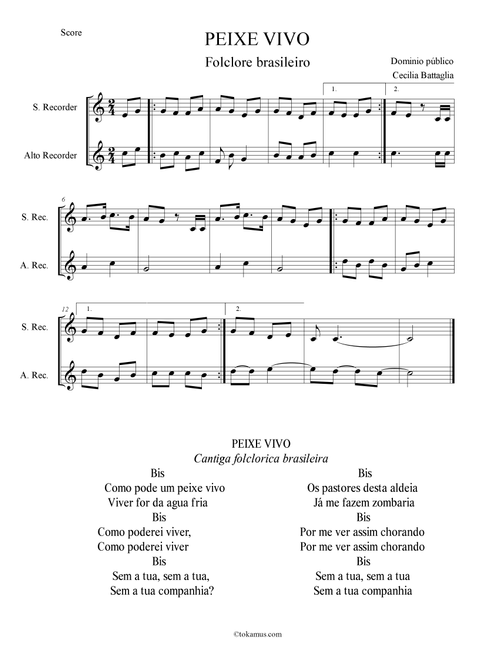 PEIXE VIVO - Brasilian folksong (Arr. Cecilia Battaglia) - Public Domain (Small Ensemble)