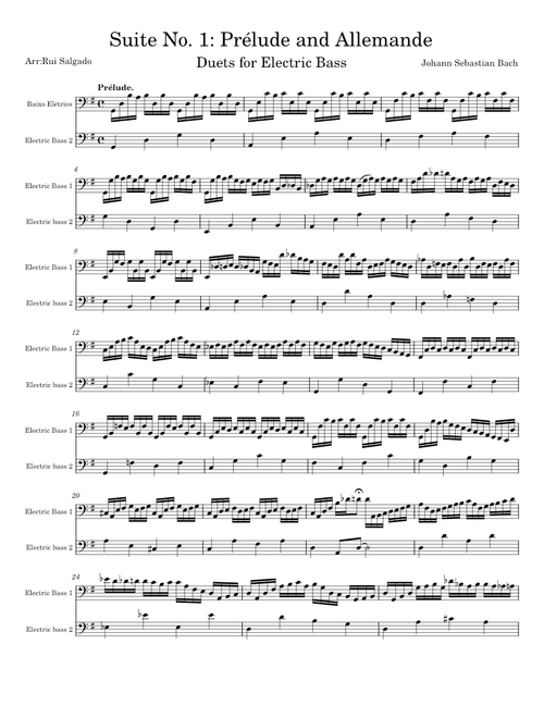 Cello Suite No.1 in G major, BWV 1007 – Johann Sebastian Bach Bach Duets for Electric Bass - Bach cello suite n1 prélude and Allemande