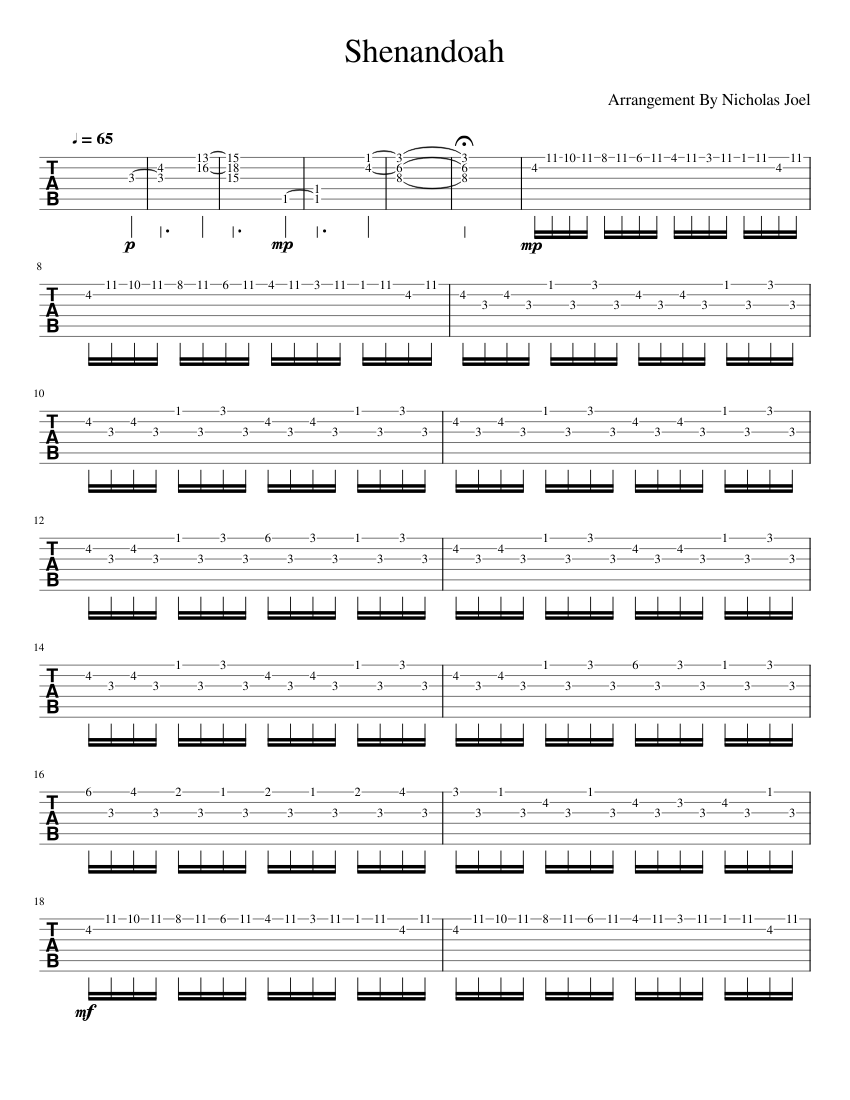 Shenandoah (Guitar TAB) Sheet music for Guitar (Solo