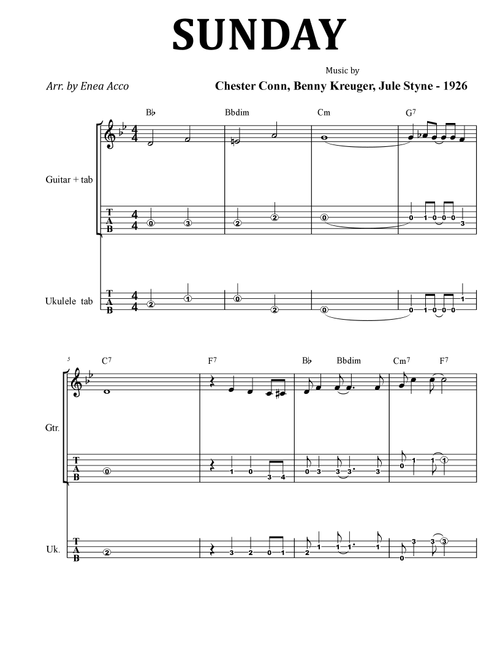 SUNDAY (Arr. Enea Acco) - Chester Conn, Jule Styne, Benny Kreuger (Guitar Tab)