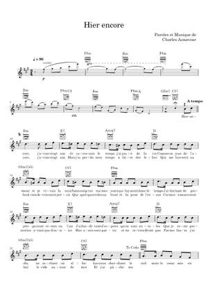 Hier encore – Charles Aznavour Sheet Music with Chords for Piano (Solo ...