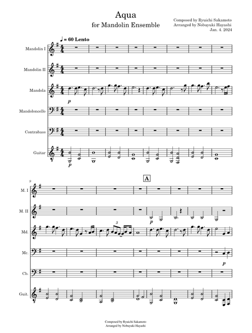 Aqua – Ryuichi Sakamoto for Mandolin Ensemble