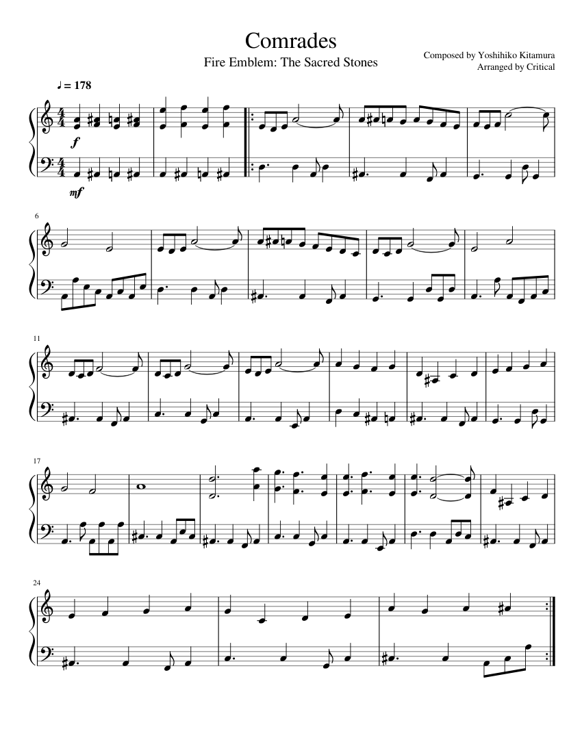 Fire Emblem: The Sacred Stones - Comrades Sheet Music for