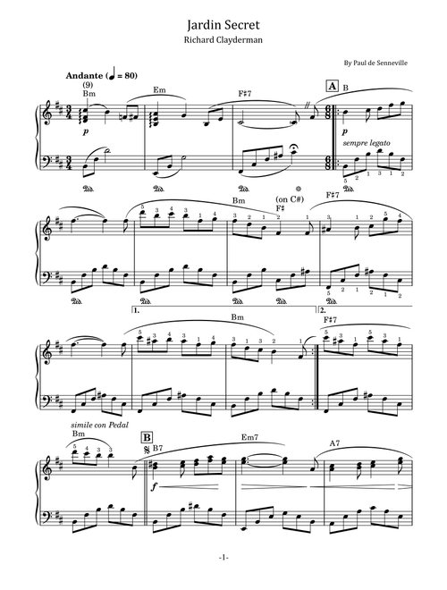 Jardin Secret (Arr. poon) - Clayderman Richard (Piano Solo)