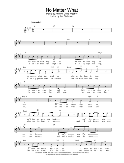 No Matter What (from Whistle Down The Wind) - Boyzone (Lead Sheet - Fake Book)