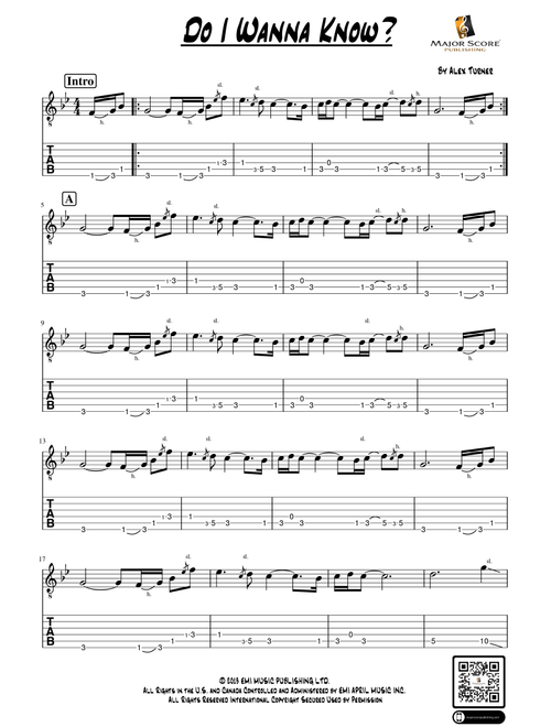Do I Wanna Know? (Arr. MAJOR SCORE PUBLISHING TM.) - Arctic Monkeys (Guitar Tab)