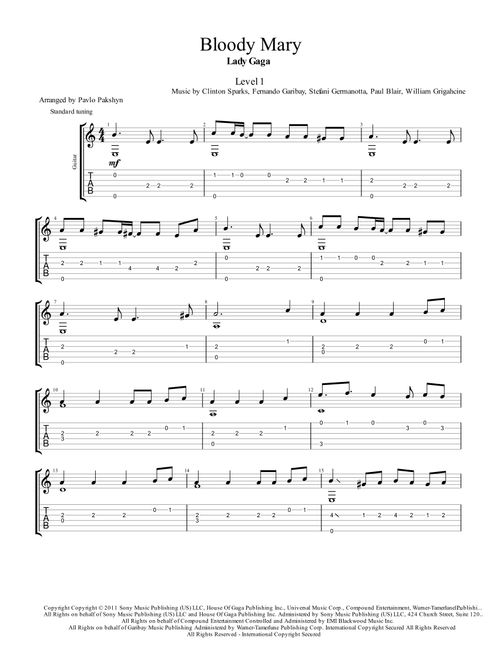 Bloody Mary (Arr. Pavlo Pakshyn) - Lady Gaga (Guitar Tab)