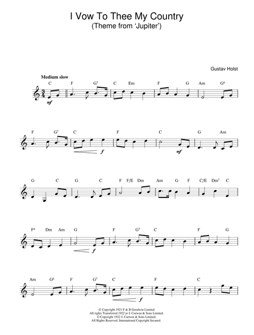 I Vow To Thee My Country - Gustav Holst (Lead Sheet - Fake Book)