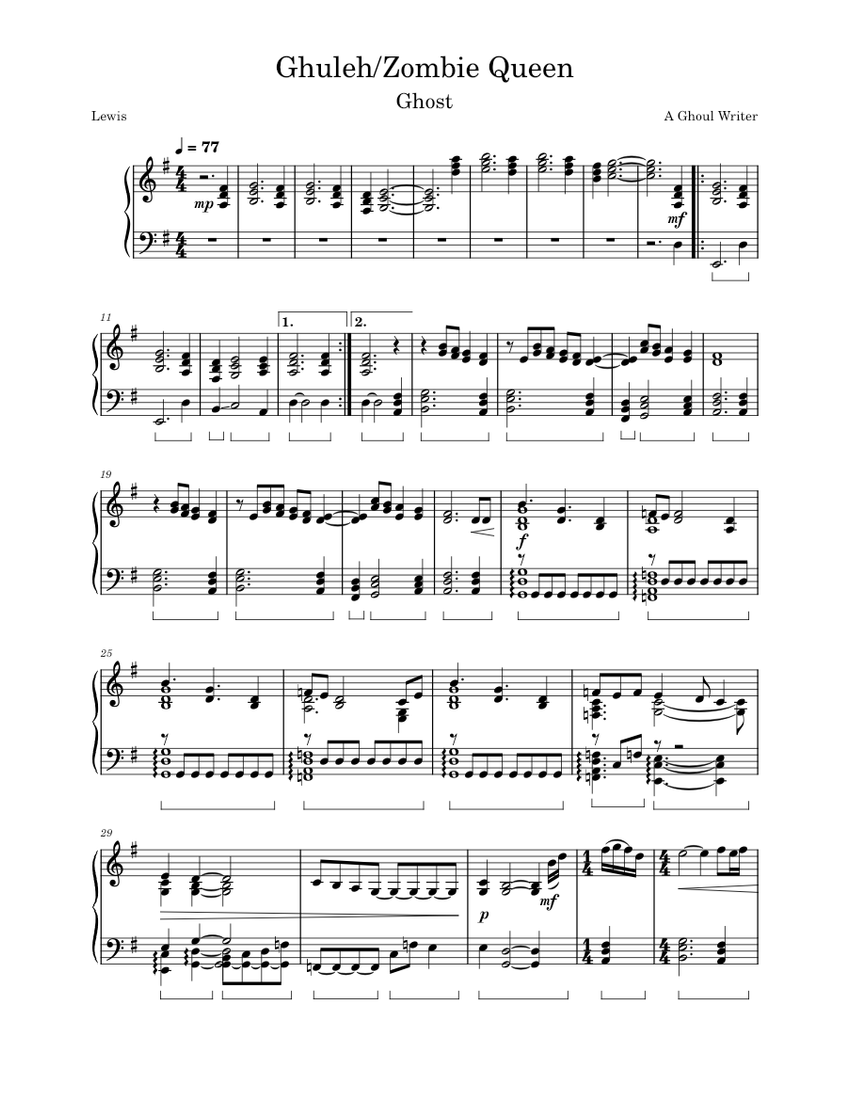 Ghuleh zombie queen Ghost Sheet music for Piano (Solo)