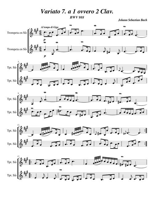 Goldberg Variations. Var 7. Trumpet duet.