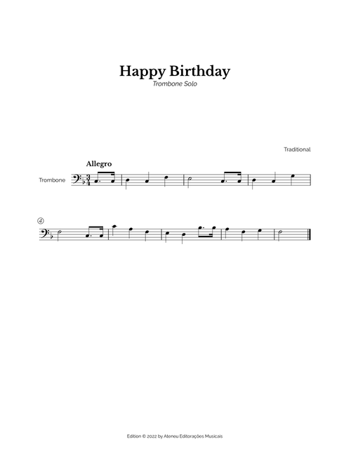Happy Birthday for Easy Trombone (Arr. Marcos Soares) - Traditional (Trombone Solo)