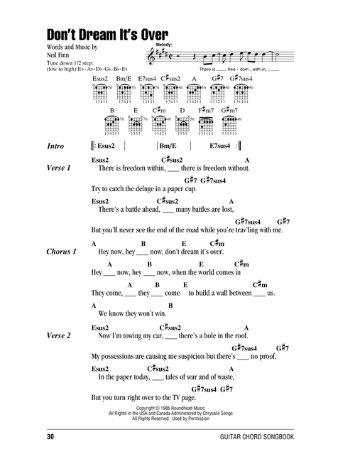 Don't Dream It's Over - Crowded House, Donny Osmond (Guitar Chords-Lyrics)