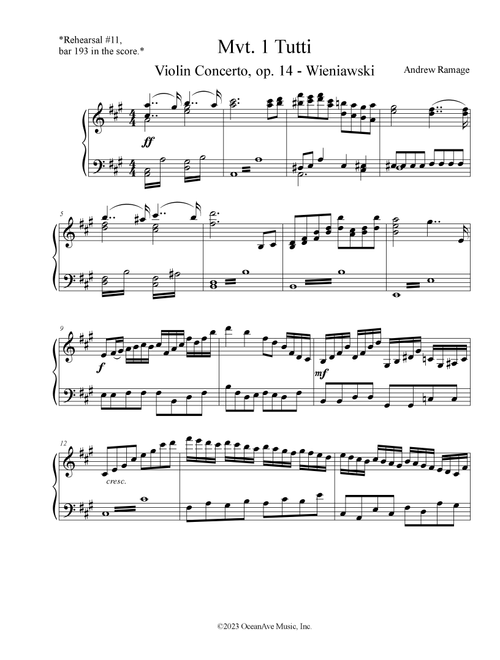 Violin Concerto #1 in F# minor, op. 14 - Tutti, Mvt. 1 Piano Reduction (Arr. Andrew Ramage) - Henryk Wieniawski (Piano Solo)
