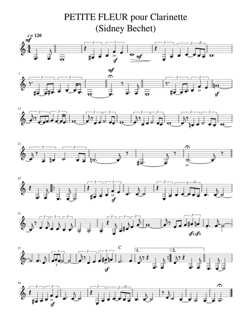 PETITE FLEUR (S. Bechet) for clarinet in Bb