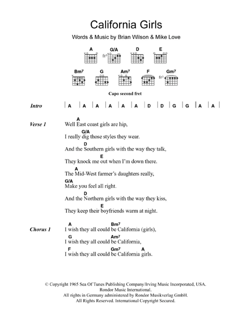 California Girls - The Beach Boys (Guitar Chords-Lyrics)