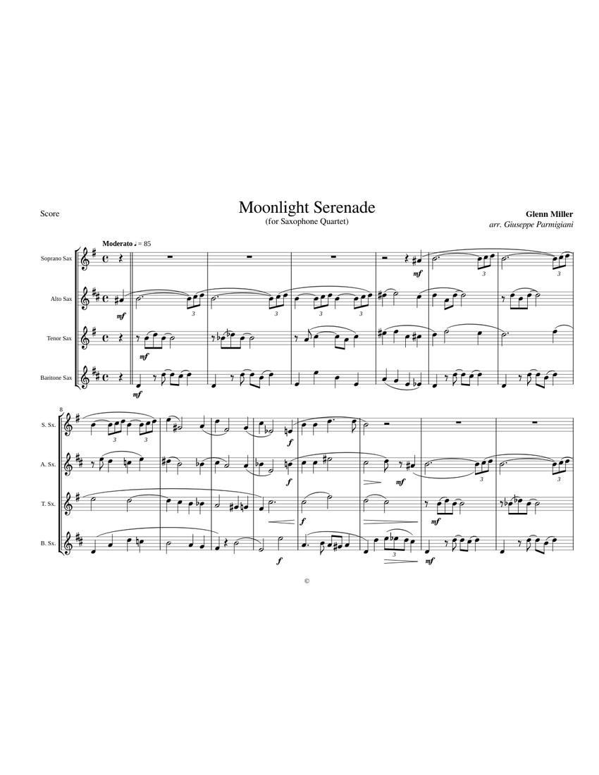 Moonlight Serenade (Sax Quartet) Sheet music for Saxophone alto