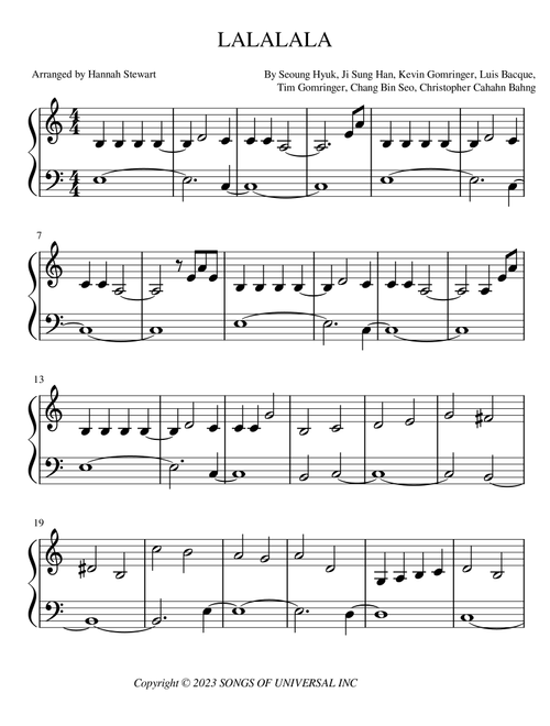Lalalala (Arr. Hannah Stewart) - Stray Kids (Easy Piano)