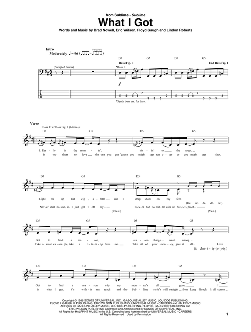 What I Got - Sublime (Bass Tab)