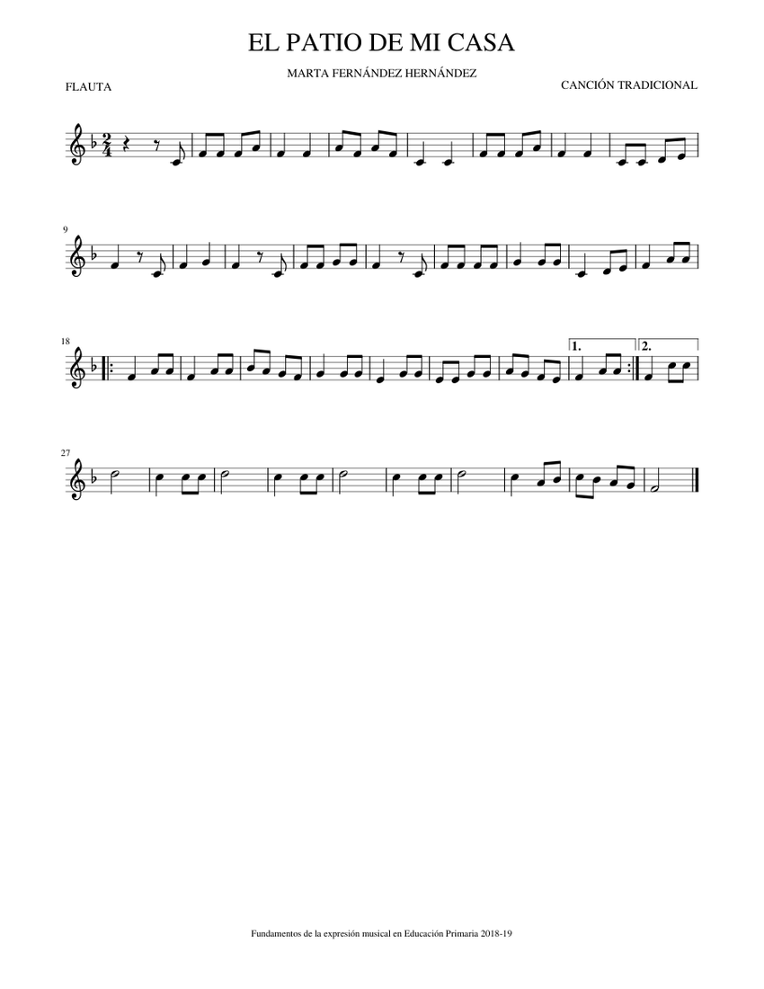 EL PATIO DE MI CASA Sheet music for Piano (Solo)