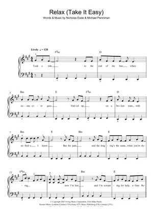 Relax take it easy (Mika) Sheet music for Piano (Piano Duo Relax take it easy (Mika) Sheet music for Piano (Piano Duo