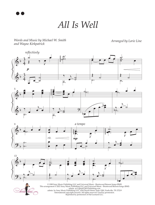 All Is Well (Arr. Lorie Line) - Michael W. Smith (Piano Solo)