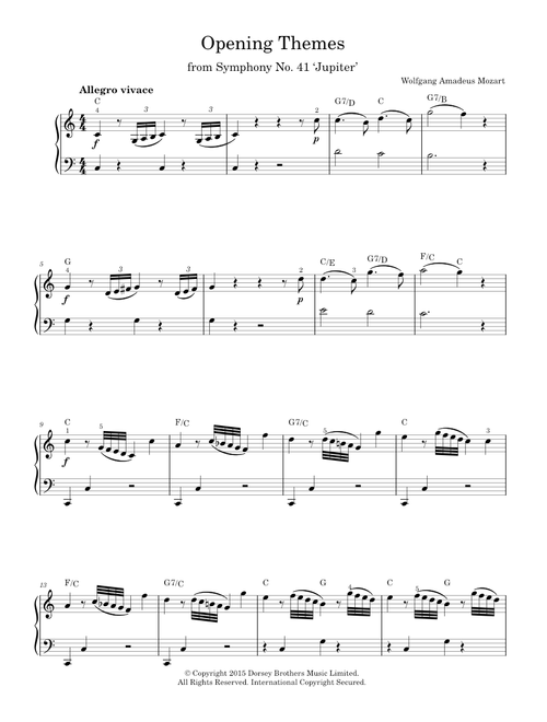 Opening Themes from Symphony No. 41 'Jupiter' - Wolfgang Amadeus Mozart (Piano-Vocal-Guitar (Piano Accompaniment))