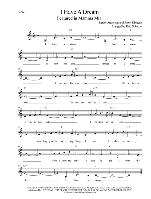 I Have A Dream (Arr. Eric O'Reilly) - ABBA (Lead Sheet - Fake Book)