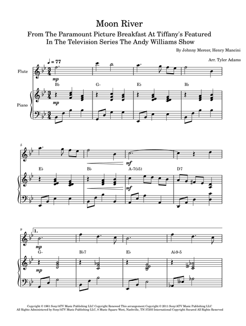 Moon River (Arr. Tyler Adams) - Andy Williams (Flute and Piano)