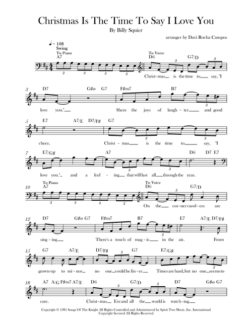 Christmas Is The Time To Say I Love You (Arr. Davi Rocha Campos) - Billy Squier (Lead Sheet - Fake Book)