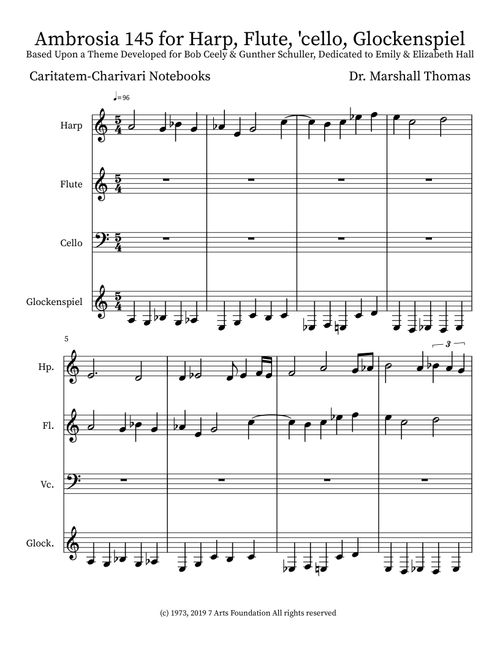 Ambrosia 145 for Harp, Flute, 'cello, Glockenspiel - Celebrity Chamber Players (Small Ensemble)