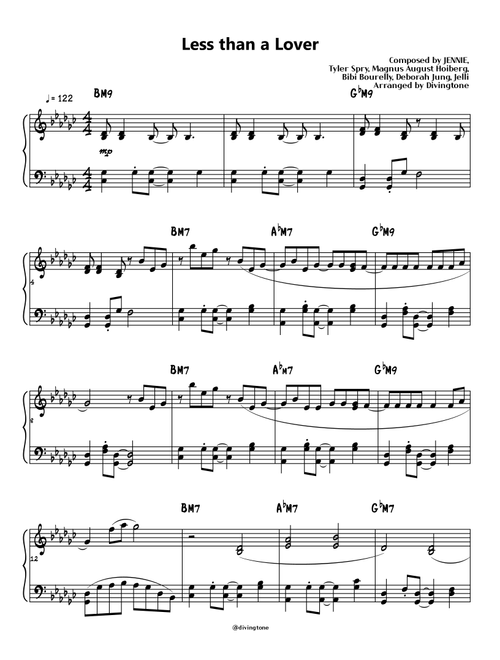 Less Than A Lover (Arr. Divingtone) - Anjelica Paige Dorman, Magnus Hoiberg, Bibi Bourelly (Piano Solo)