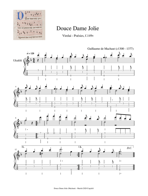 Douce Dame Jolie - Machaut, Guillaume de (c.1300 - 1377) - Tablature