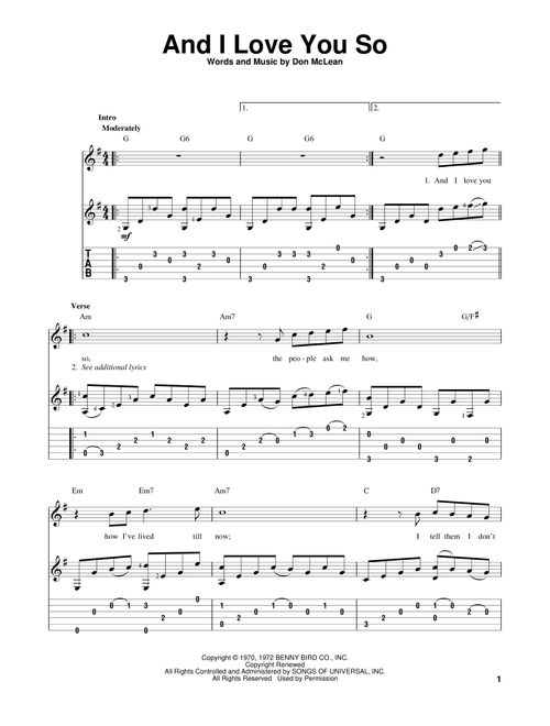 And I Love You So - Don McLean (Solo Guitar)