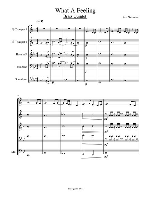 What A Feeling - Brass Quintet - Arr:Saturnino