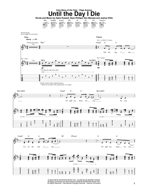 Until The Day I Die - Story Of The Year (Guitar Tab)