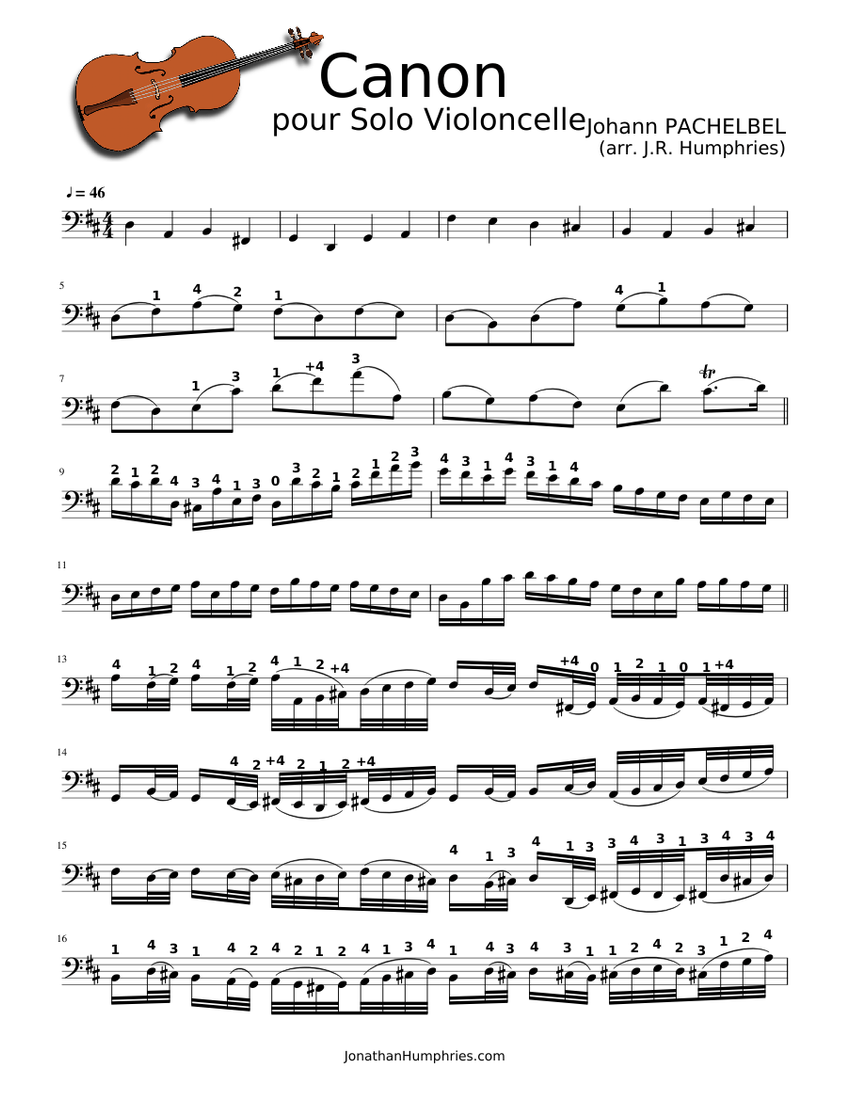 Pachelbel Canon Solo Cello Verison Sheet music for Cello Solo Musescore