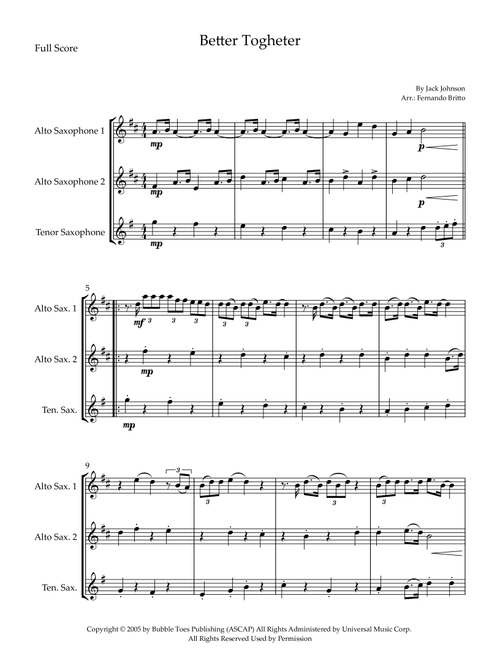 Better Together (Arr. Fernando Britto) - Jack Johnson (Woodwind Ensemble)