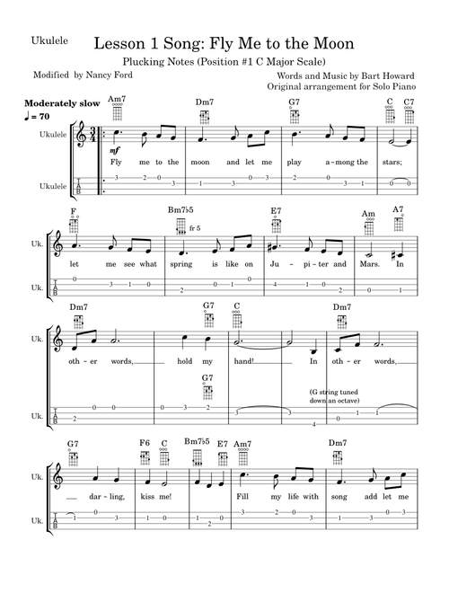 Lesson 1 Song: Fly Me to the Moon (for Ukulele)