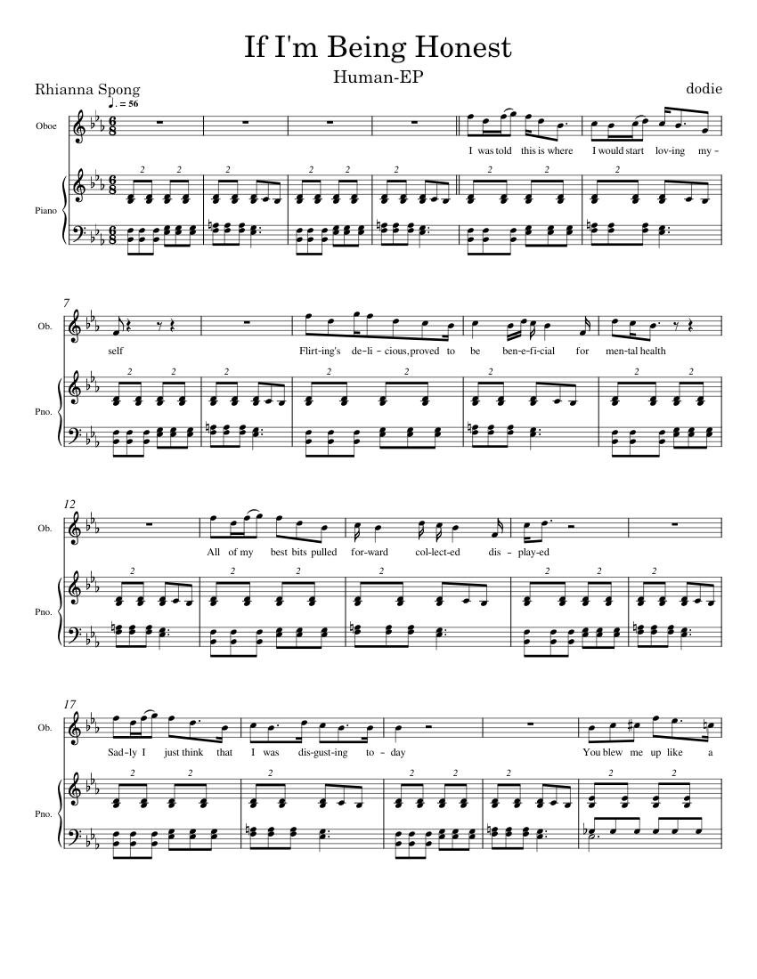 If im being honest – Anna Clendening If Im Being Honest Piano Sheet music for Piano, Oboe (Piano ...
