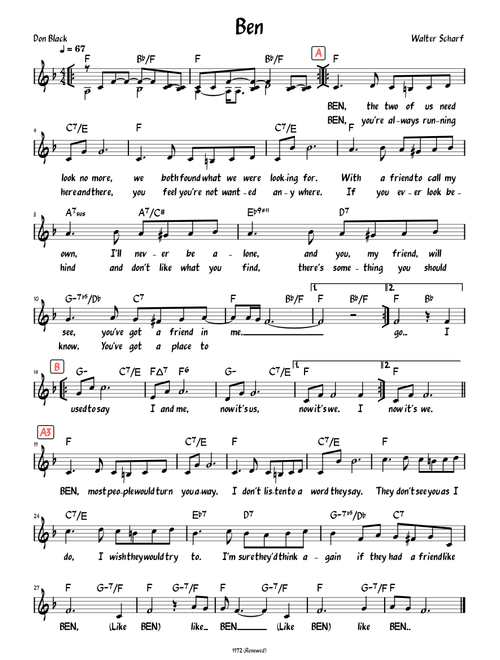 Ben (Lead sheet with lyrics and accompaniment )
