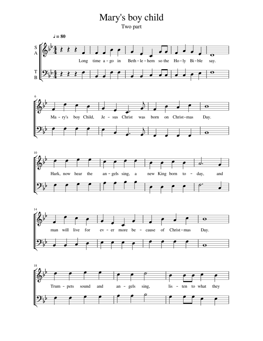 Mary's boy child Sheet music for Vocals (Choral)