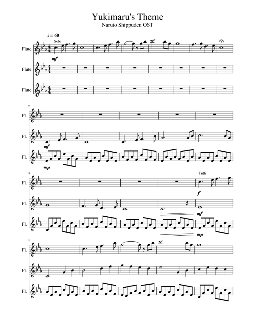 Yukimaru's Theme Flute Trio Sheet Music for Flute (Woodwind Trio ...