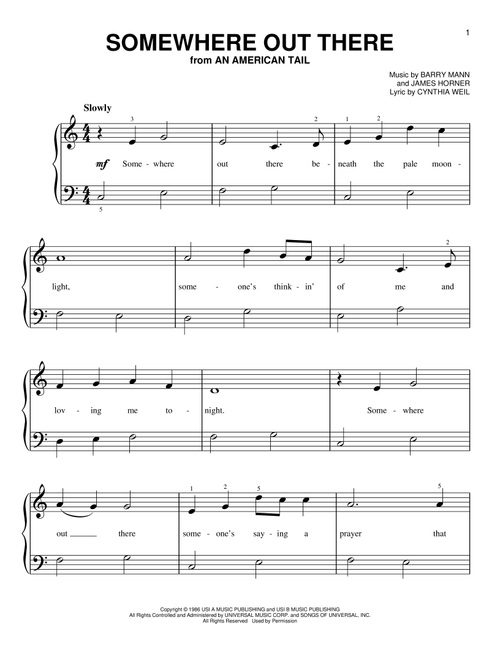 Somewhere Out There - Linda Ronstadt & James Ingram (Very Easy Piano)