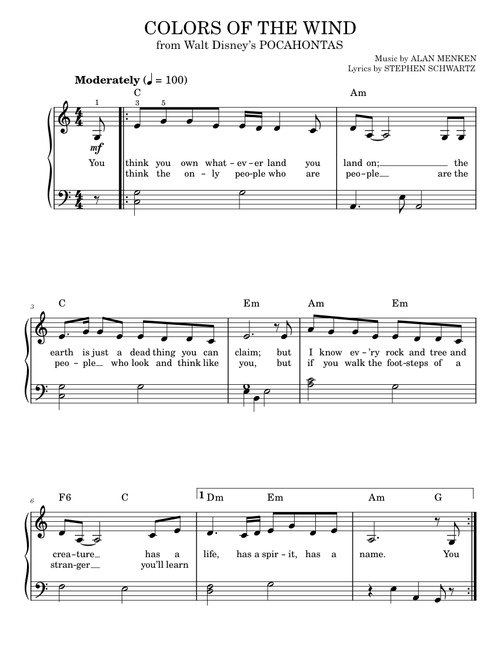 Colors Of The Wind (from Pocahontas) - Vanessa Williams (Easy Piano)