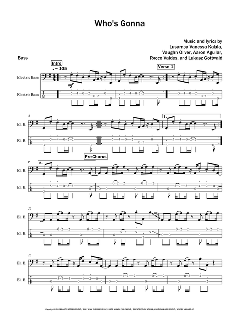 Who's Gonna (Arr. David Lartey) - Lu Kala (Bass Tab)