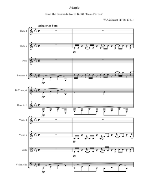 Adagio from the Serenade No.10 K.361 "Gran Partita" – Wolfgang Amadeus Mozart sheet music arranged by sophiasapprentice