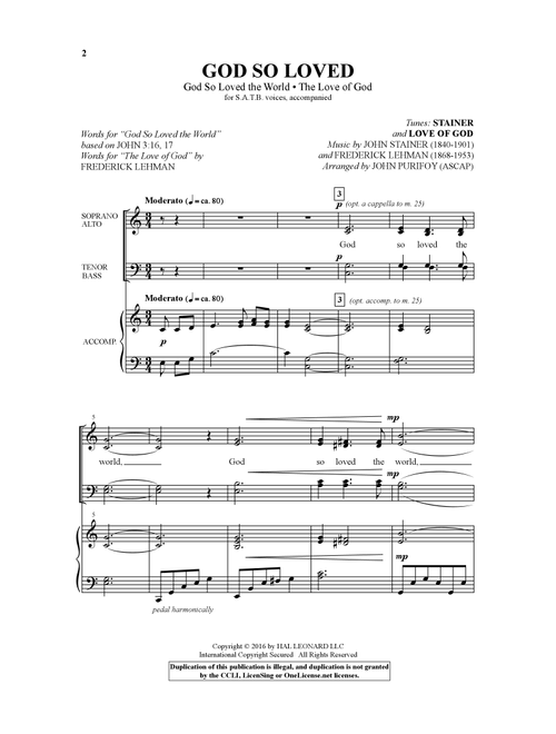 God So Loved (With "God So Loved The World" And "The Love Of God") (Arr. John Purifoy) - John Stainer, Frederick M Lehman (Choral, SATB)