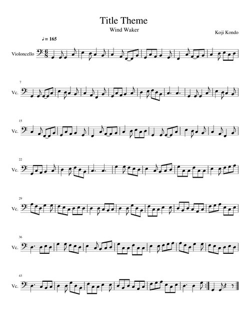 Wind Waker Title Theme, C Maj (Cello Solo)