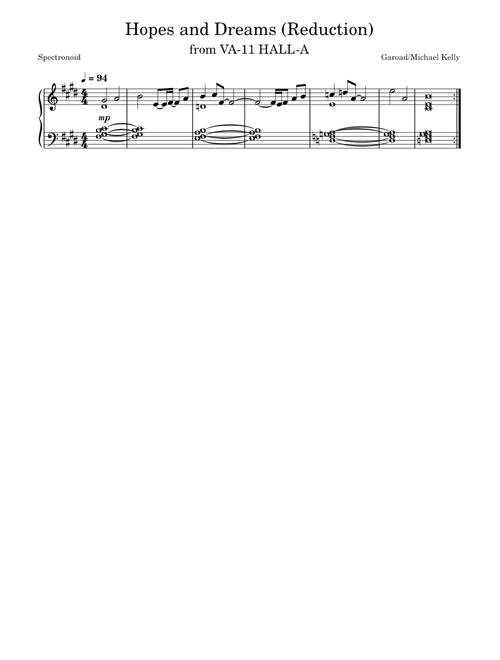 "Hopes and Dreams  (Piano Reduction)" - Garoad (from VA-11 HALL-A)